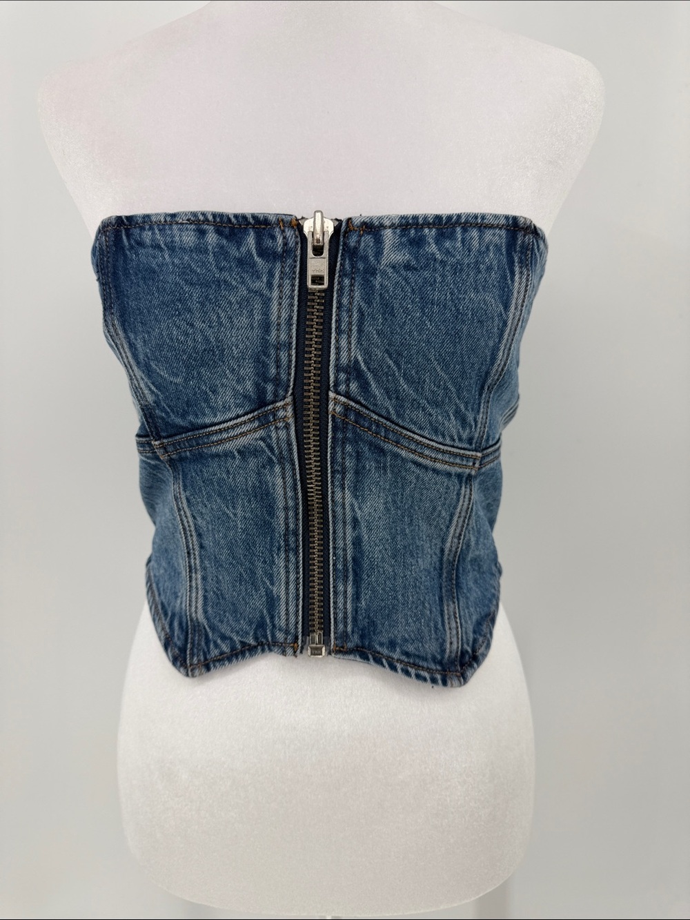 Reformation Ena Bustier Denim Top Size 2 Blue Strapless Corset Y2K